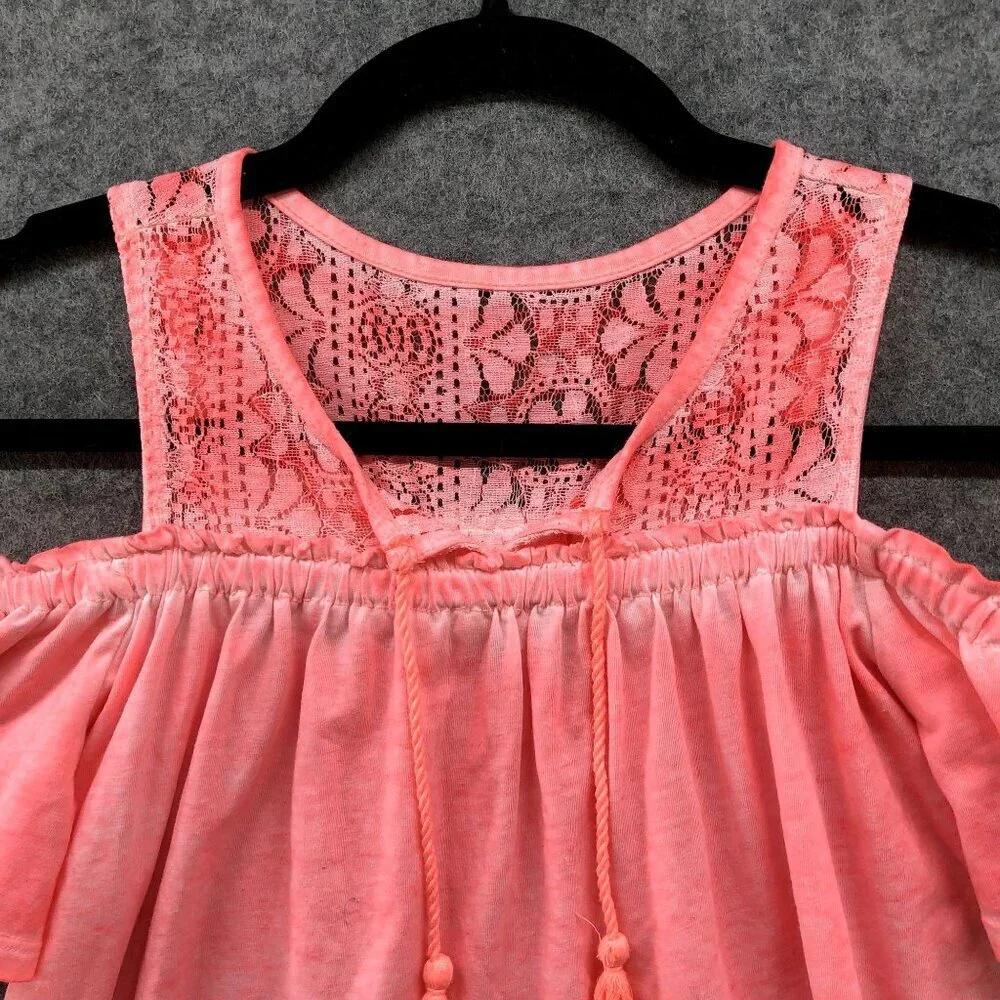 Justice Girls Size‎ 10 Summer Top Cold Shoulder Sunwash Pink Crochet Boho